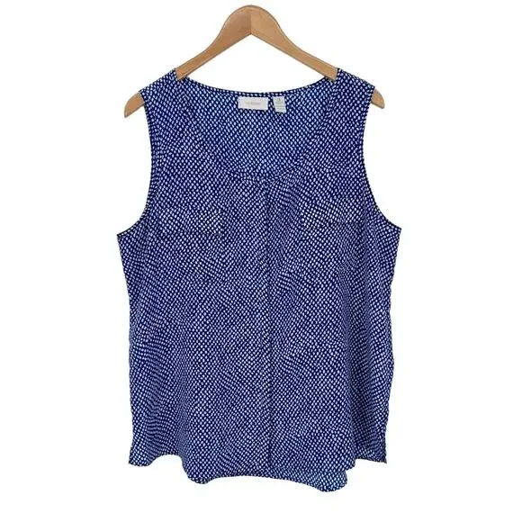 Chico’s blouse women's XL blue white polka dot button front tank sleeveless top - Picture 10 of 10